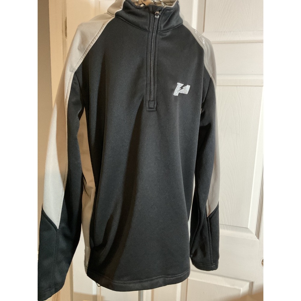 Boombah Mens Quarter Zip Pullover Black‎ Grey Fleece Lined Athletic Top Medium